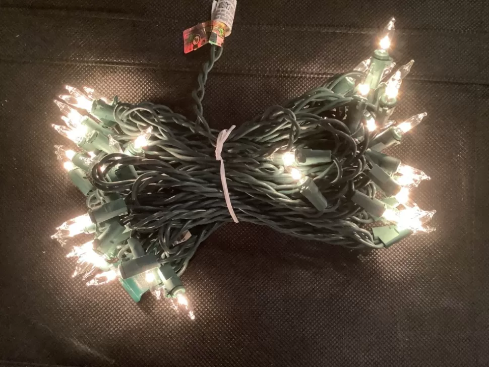 A Christmas Clear White Incandescent 100 Light Set, Green Wire^ String Lights