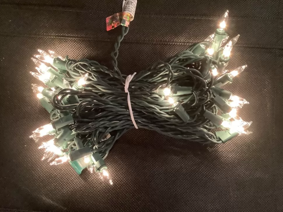 A Christmas Clear White Incandescent 50 Light Set, Green Wire^ String Lights