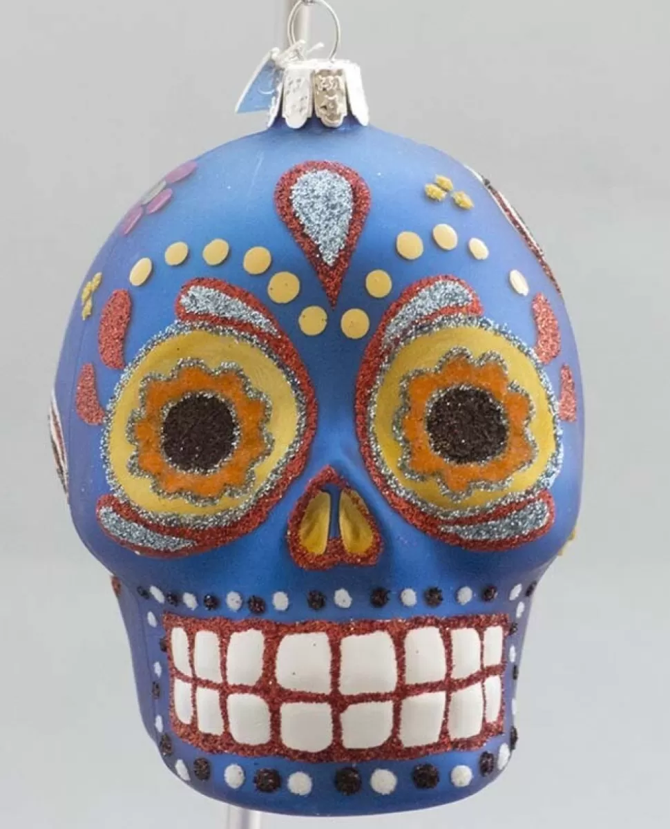 KSA Day Of The Dead Glass Skull -Blue^ Ornaments