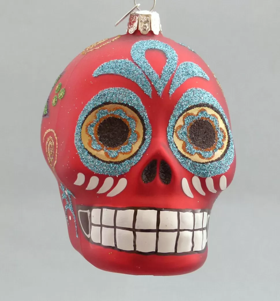 KSA Day Of The Dead Glass Skull -Red^ Ornaments