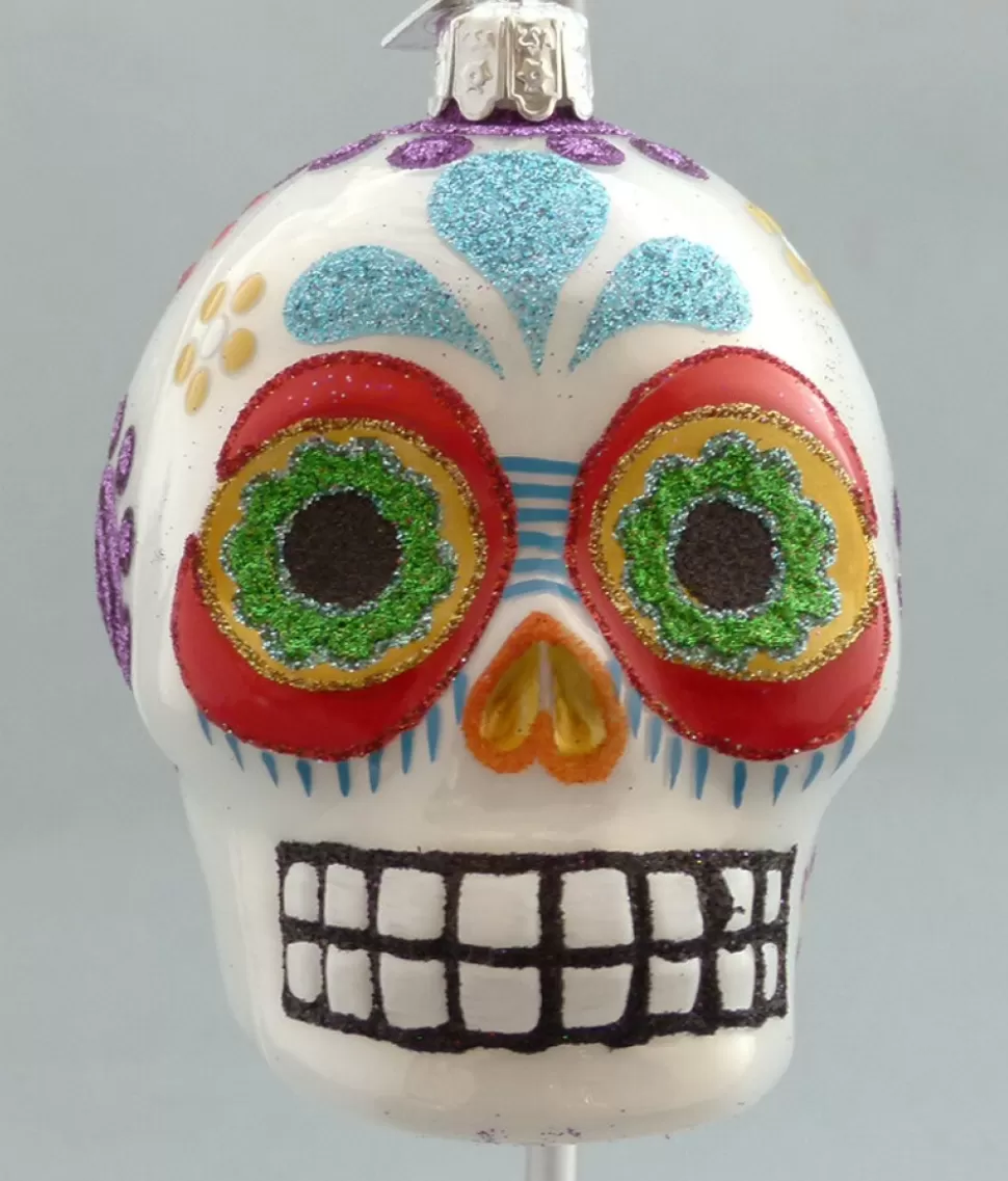 KSA Day Of The Dead Glass Skull -White^ Ornaments