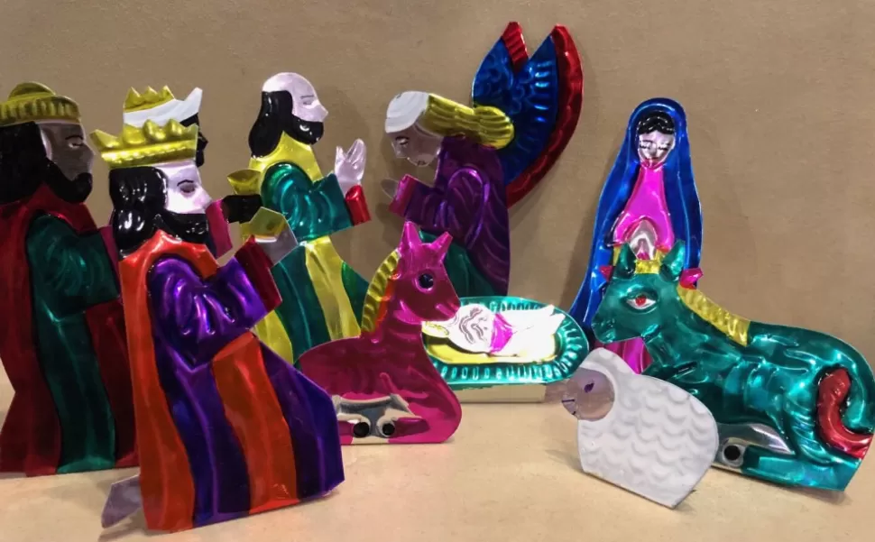 A Christmas Mexican Painted Tin Nativity - Large^ Nativities