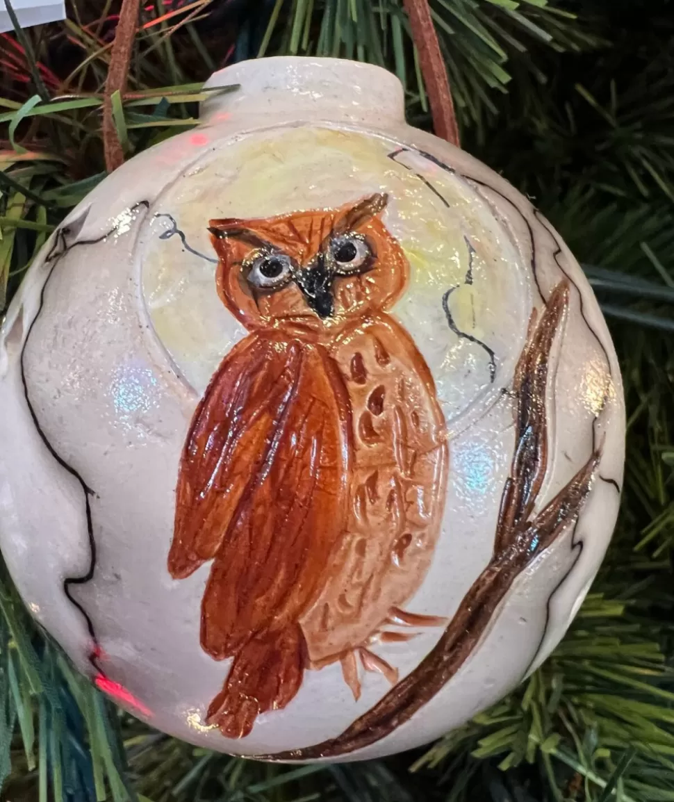 Gina Arrighetti Owl On Horse Hair Round Ornament^ Ornaments