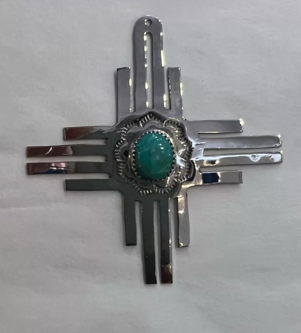 Curtis Benavidez Silver Zia With Turquoise^ Ornaments